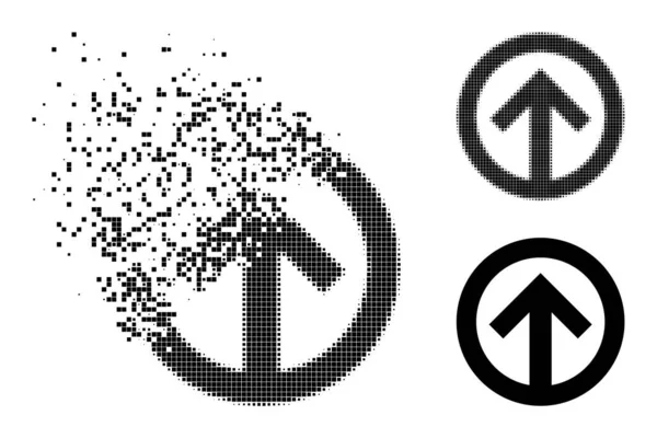 Pęknięcie i Halftone Pixelated kierunku w górę ikona — Wektor stockowy