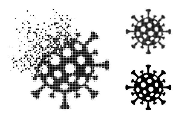 Disintegrazione e mezzitoni Pixelated Flu Virus Glyph — Vettoriale Stock