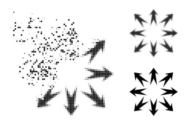 Píxel de polvo y medio tono Expandir flechas Glifo — Archivo Imágenes Vectoriales