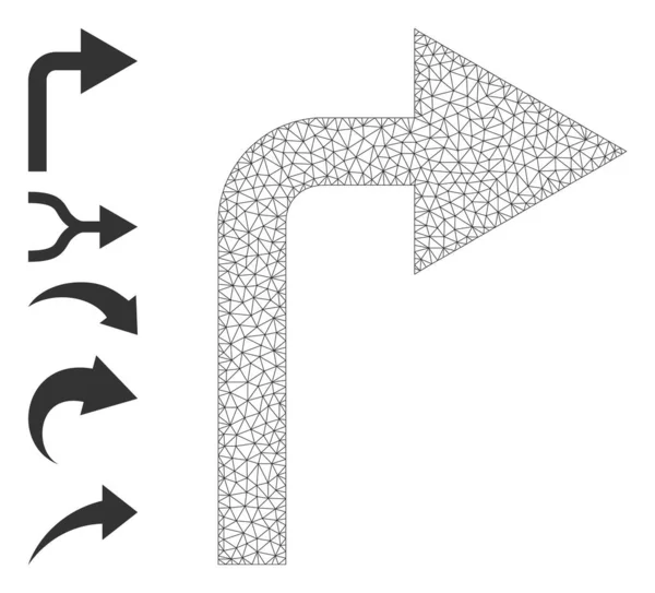 Polygonales Netzwerk Rechtsabbieger-Symbol mit einfachen Symbolen — Stockvektor