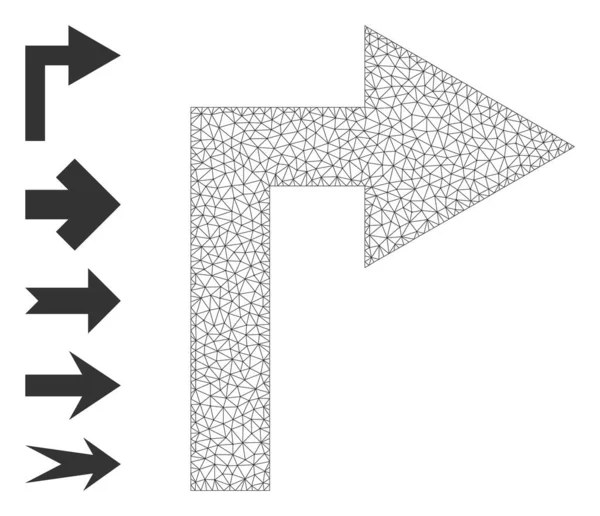 Rede poligonal vire à direita ícone com pictogramas simples — Vetor de Stock