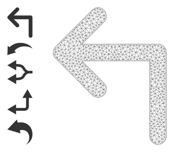 Rede poligonal vire ícone à esquerda com símbolos simples — Vetor de Stock