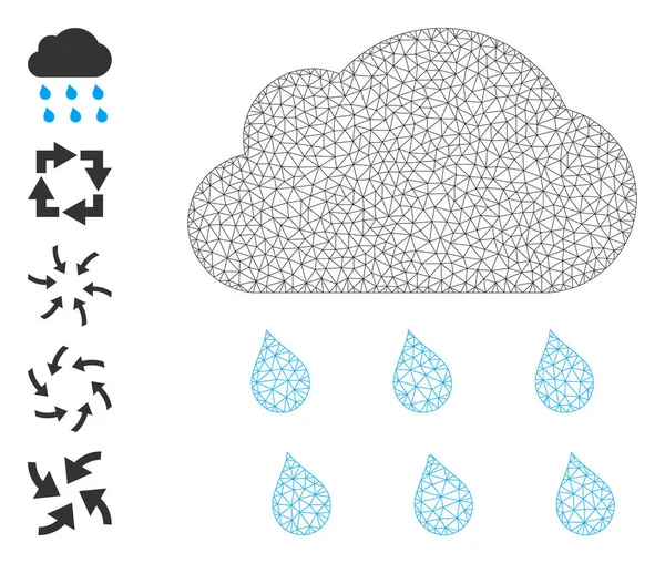 Polygonales Netz-Regenwolken-Symbol mit einfachen Piktogrammen — Stockvektor