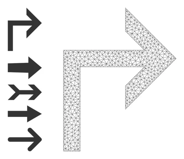Rede poligonal vire à direita ícone com Glifos simples — Vetor de Stock