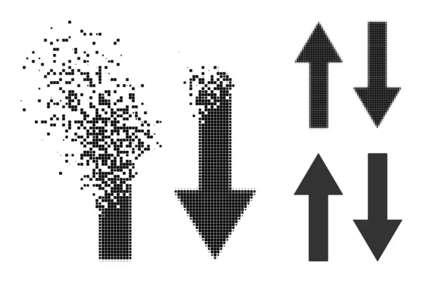 Ícone de setas de aleta vertical de pixel danificado e meio tom —  Vetores de Stock