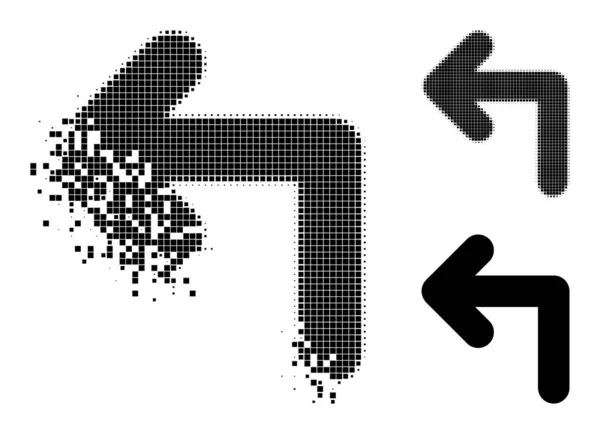 Пил і напівтоновий піксельний поворот лівий гліф — стоковий вектор