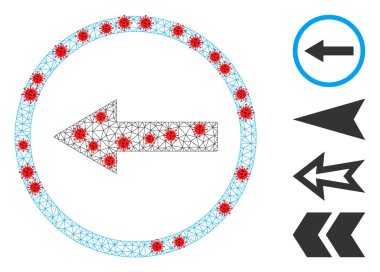 Coronavirus elementleriyle Çokgen Sol Yuvarlak Ok Pictogramı