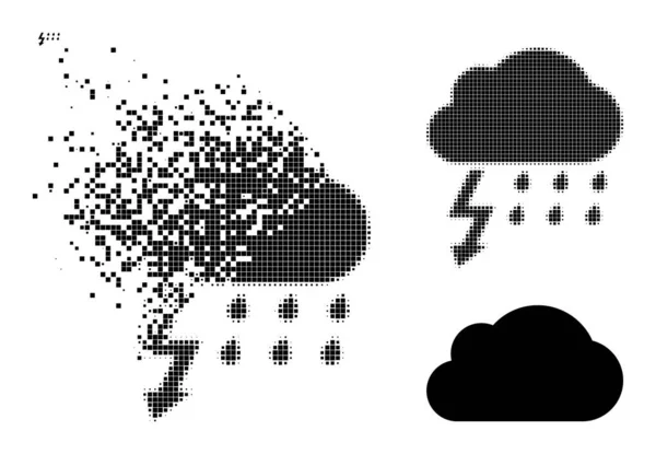 Disappearing and Halftone Pixelated Thunderstorm Icon
