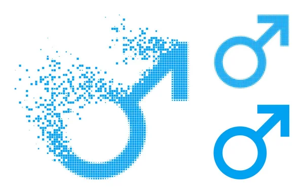 Glyphe de symbole masculin fragmenté et demi-ton Pixel — Image vectorielle