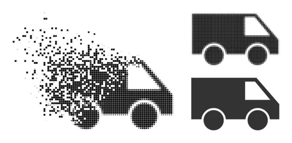 Fraturado e meio-tom Pixel Van Icon — Vetor de Stock