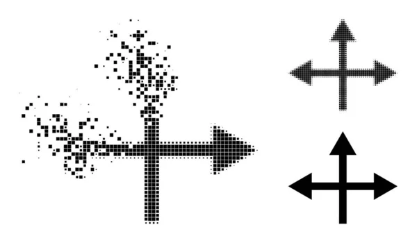 Disintegrating and Halftone Dotted Intersection Directions Icon — Stock Vector