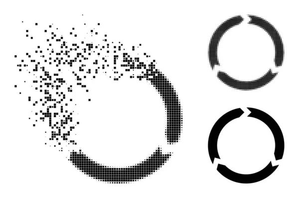 Rozpuszczanie i Halftone Pixelated Rotation Glyph — Wektor stockowy