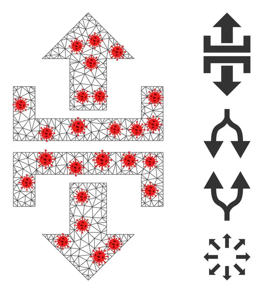 Polygonaler Drahtrahmen teilt vertikale Richtung Piktogramm mit Covid-Knoten — Stockvektor