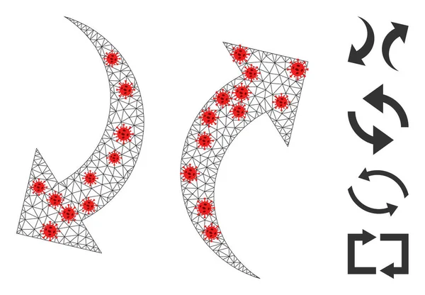 Иконка со стрелками многоугольной проволоки с элементами патогена — стоковый вектор
