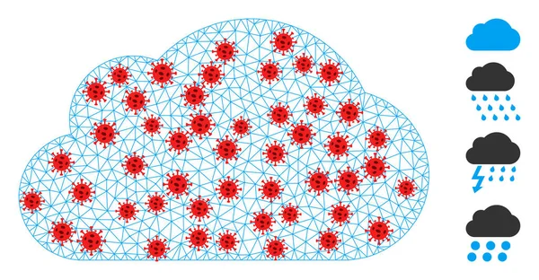 Polygonales Drahtrahmen-Wolkenpiktogramm mit Pathogen-Zentren — Stockvektor