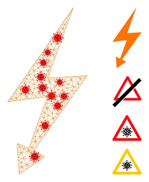 Polygonal tråd ram elektriska strejk ikonen med smittsamma element — Stock vektor