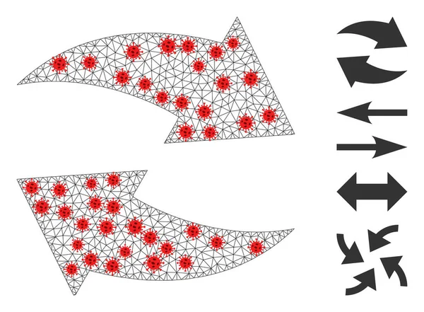 Пиктограмма многоугольной сетки обмена стрелками с центрами ковидов — стоковый вектор