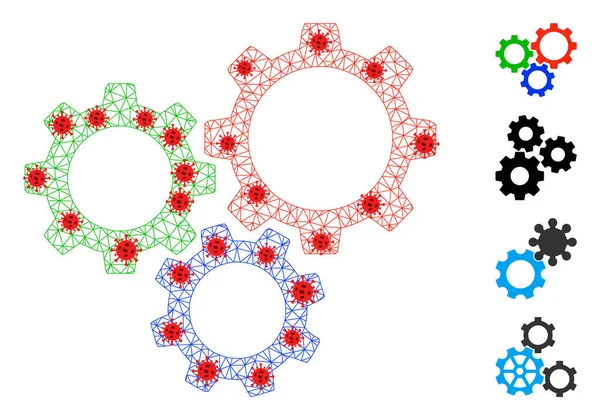 Pittogramma scatola ingranaggi carcassa poligonale con centri Covid — Vettoriale Stock