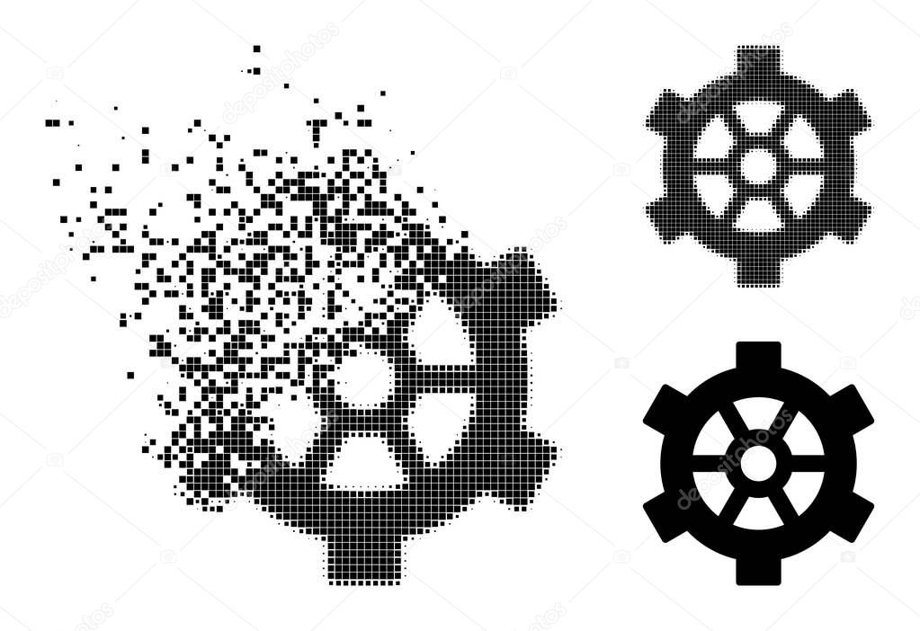 Disappearing and Halftone Pixelated Gear Icon