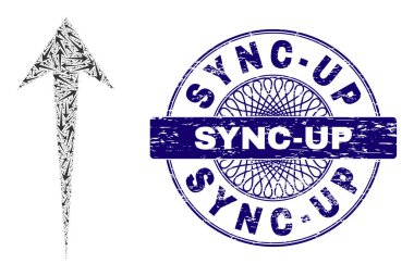 Arrow Up Ögelerinin Özyineleme Kolajı ve Çizilmiş Yuvarlak Senkronize Guilloche Mühür Mührü