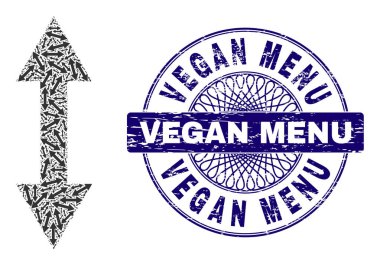 Dikey Döndürme Özyinelemesi Dikey Döndürme Simgeleri ve Dokulu Vegan Menüsü Yuvarlak Mühür Mührü