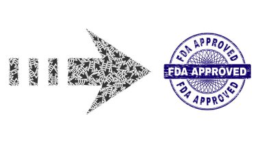 Sağdaki Simgelerin Sağ Fraktal Kolajını Gönder ve Onaylanmış FDA Mühür Yuvarlak Mührü Gönder
