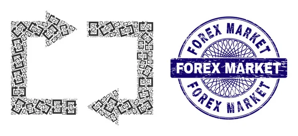 Výměna šipek Fraktální Složení položek kurzových šípů a texturované Forex trhu kulaté gilošové razítko — Stockový vektor