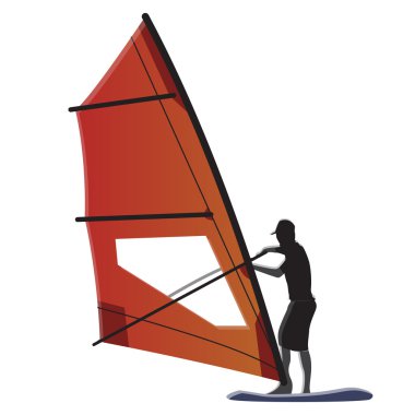 Adet Rüzgar Sörfü turuncu yelken çizim ile