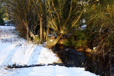 Kış mevsiminde Walsrode, Aşağı Saksonya 'daki Fulde Nehri' ne park et.