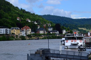 Heidelberg, Baden, Wuerttemberg 'deki Neckar Nehri' nde panorama
