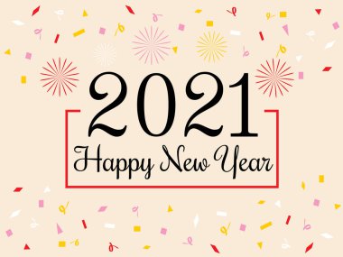 2021 Mutlu Yıllar özgeçmişi. Konfeti düz simgeli metin. vektör illüstrasyon tebrik kartı ve poster tasarımı.