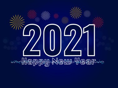 2021 Mutlu Yıllar özgeçmişi. Bokeh düz simgesi olan metin. vektör illüstrasyon tebrik kartı ve poster tasarımı.