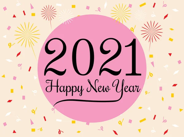 2021 Mutlu Yıllar özgeçmişi. Konfeti düz simgeli metin. vektör illüstrasyon tebrik kartı ve poster tasarımı.