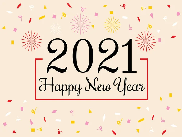 2021 Mutlu Yıllar özgeçmişi. Konfeti düz simgeli metin. vektör illüstrasyon tebrik kartı ve poster tasarımı.