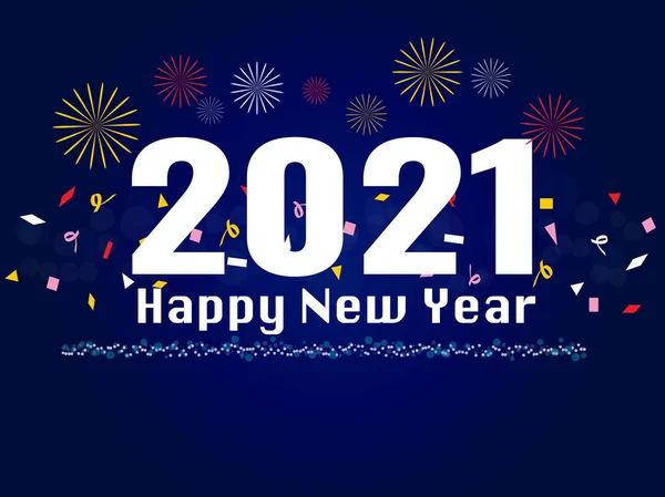 2021 Mutlu Yıllar özgeçmişi. Bokeh düz simgesi olan metin. vektör illüstrasyon tebrik kartı ve poster tasarımı.