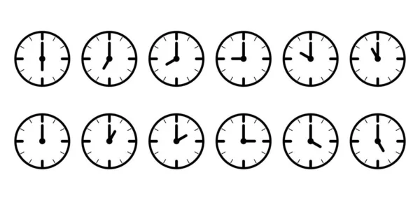 Clock Set Clock Icons Different Times Black Icon Isolated White — Stock Vector