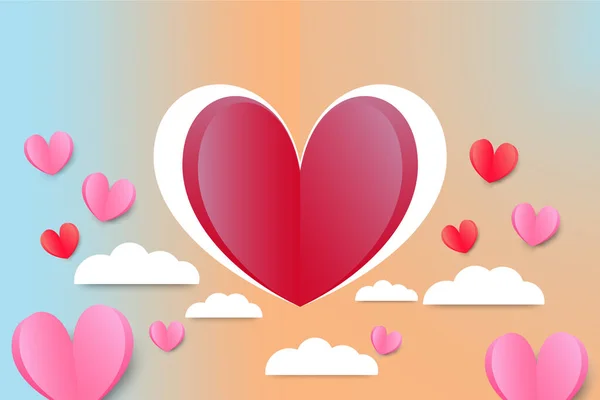 Aşk kalp konsepti geçmişi. Sevgililer Günü için kağıt kesim stili ya da davetiye kartı. dijital el işi kağıt sanatı. vektör illüstrasyonu.