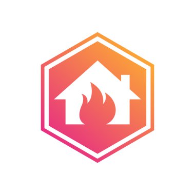 Altıgen sembol. Evde yangın. Ev güvenliği. Yangın Alarm