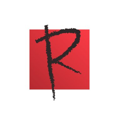 Yaratıcı harf R sembolü. Soyut el resimde çekilmiş. Logo şablonu