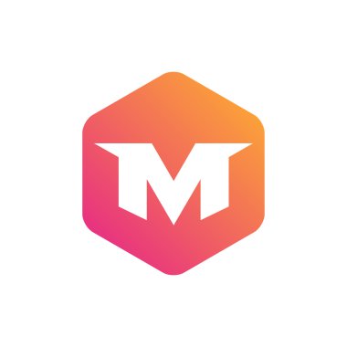 Altıgen mektup M sembolü. Şık mektup. Metin tedavi