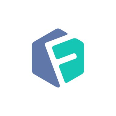 Soyut harf F altıgen sembol. Renkli yaratıcı Word Art. Evrensel vektör simgesi.