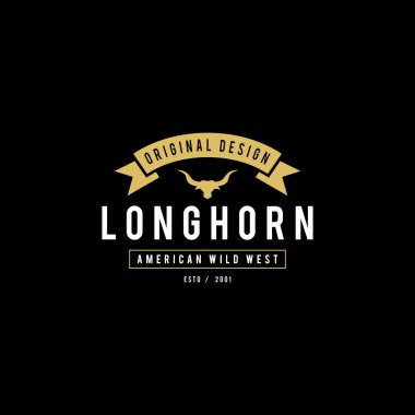 Boğa başı silüeti Vintage etiketle. Texas vahşi batı Tema. Vektör çizim