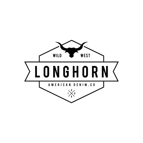 Boğa başı silüeti Vintage etiketle. Texas vahşi batı Tema. Vektör çizim