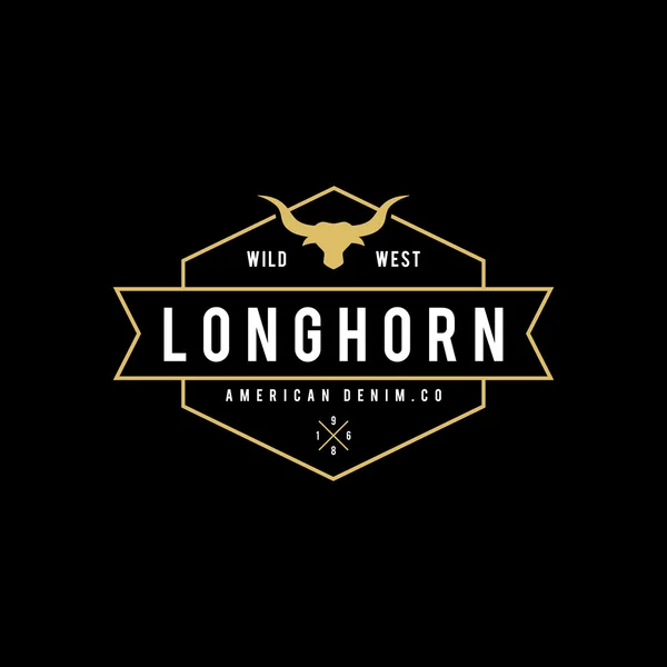 Boğa başı silüeti Vintage etiketle. Texas vahşi batı Tema. Vektör çizim