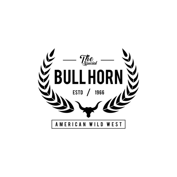Boğa başı silüeti Vintage etiketle. Texas vahşi batı Tema. Vektör çizim