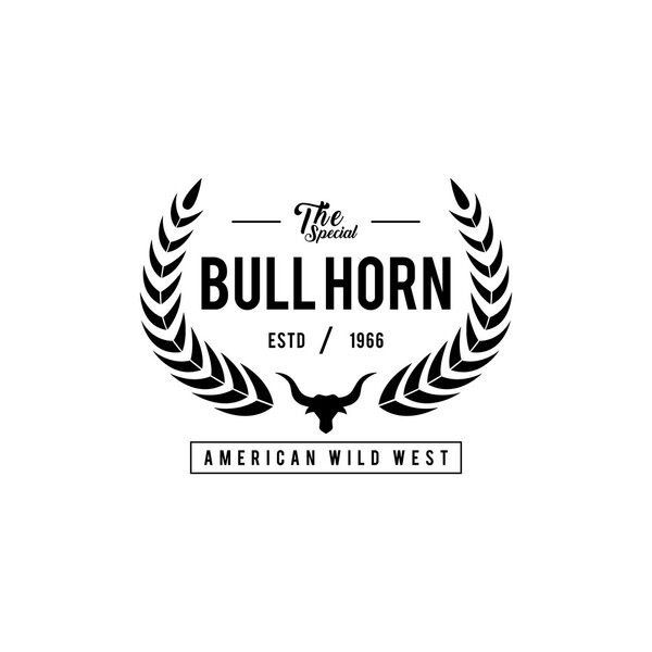 Vintage label with silhouette of bull head. Texas Wild West Theme. Vector illustration