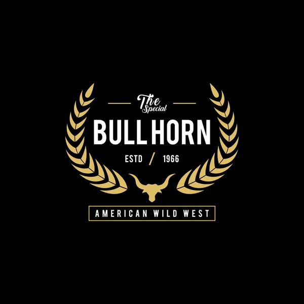 Boğa başı silüeti Vintage etiketle. Texas vahşi batı Tema. Vektör çizim