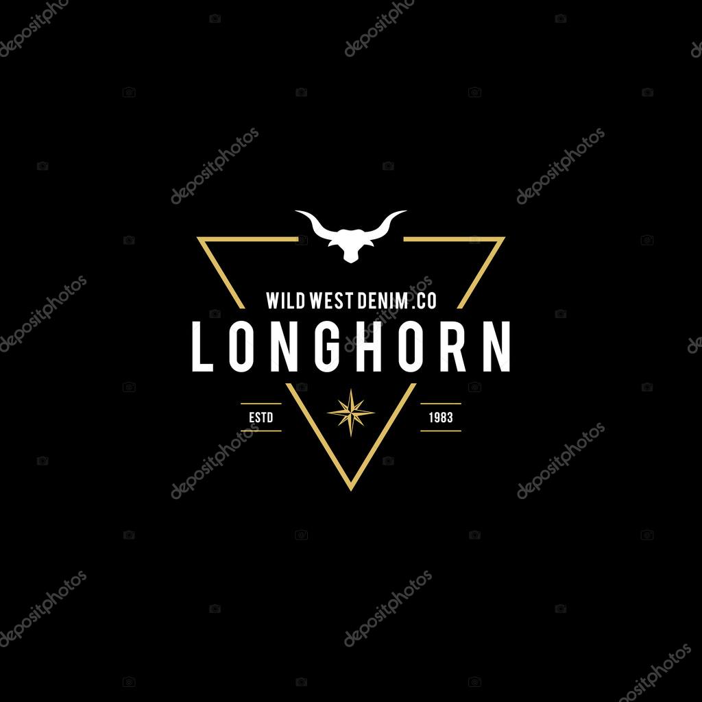 A great illustration for vintage and retro label of wild west, american denim, longhorn bull head.