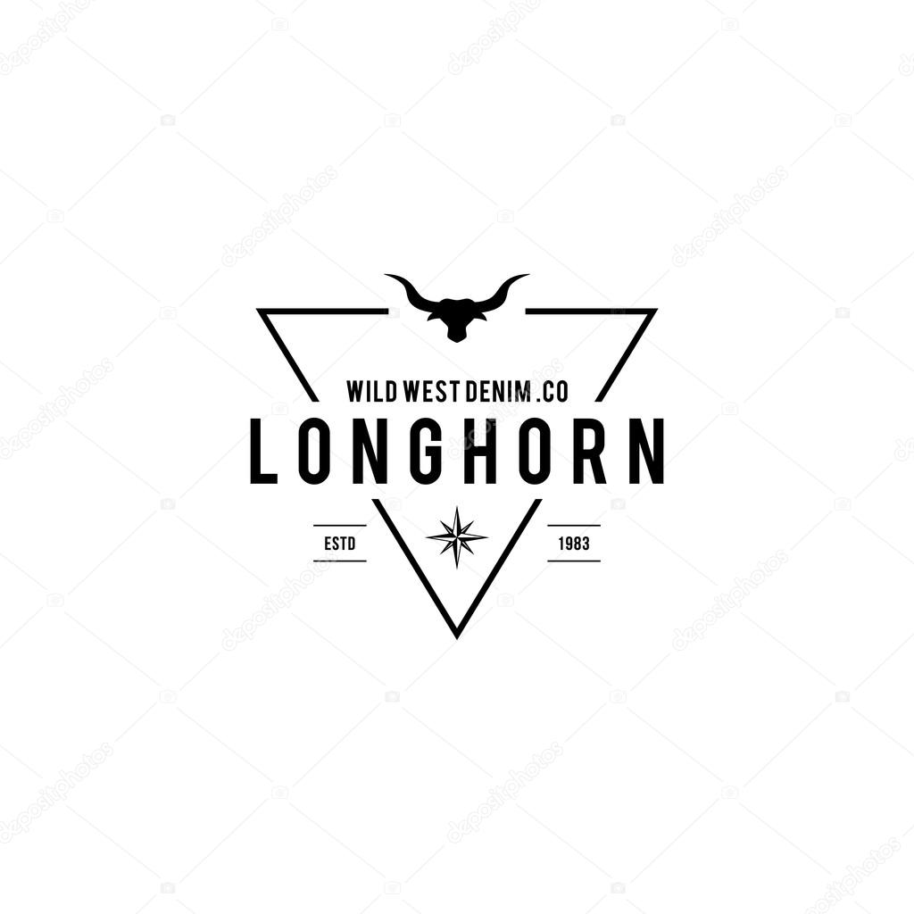 A great illustration for vintage and retro label of wild west, american denim, longhorn bull head.