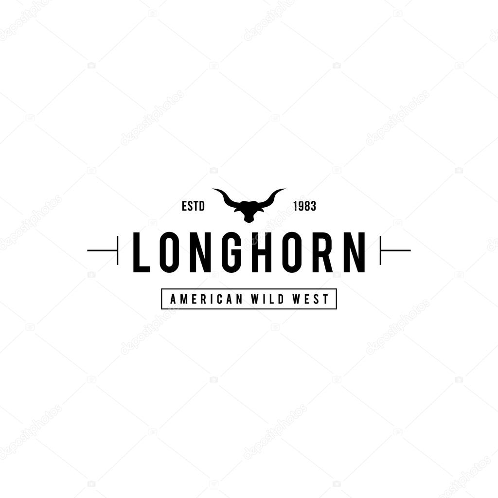 A great illustration for vintage and retro label of wild west, american denim, longhorn bull head.